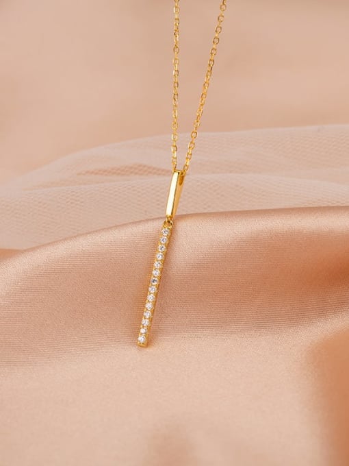 NS669 [Gold Plated] 925 Sterling Silver bar cz stone Necklace